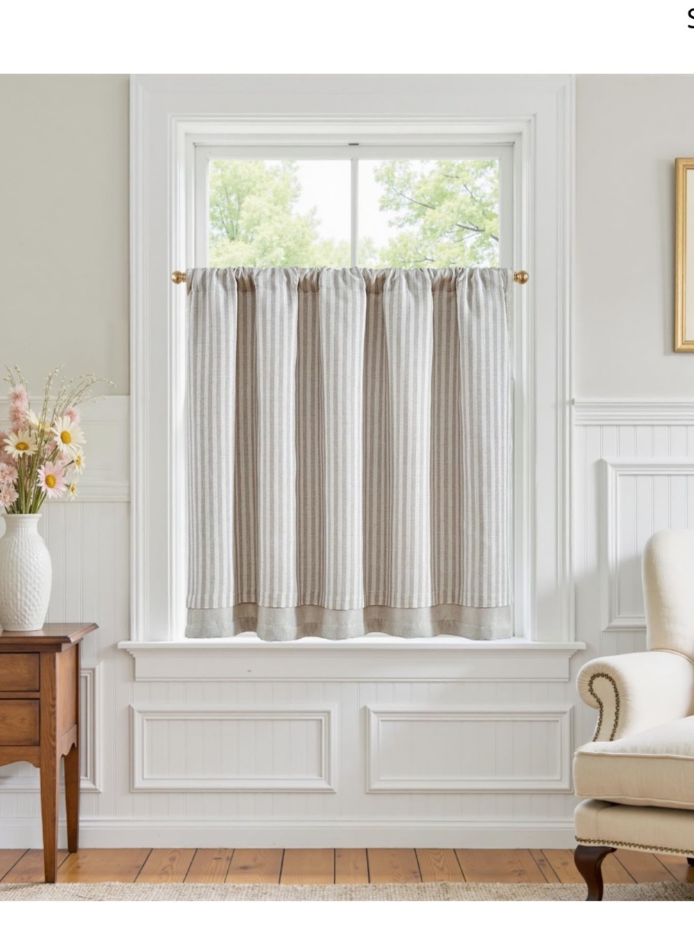 Boxster Striped Linen Kitchen Valance Curtain 50x36” (1-panel) TAUPE GRAY
